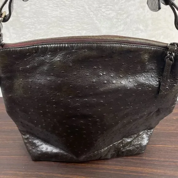 Vtg Dooney and Bourke Purse Shoulder Bag Brown Ostrich Leather - Picture 4 of 15